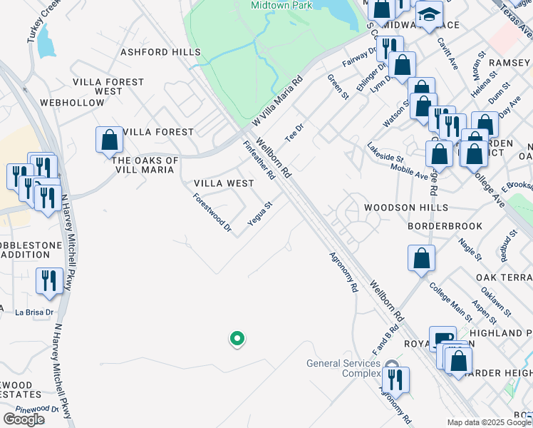 map of restaurants, bars, coffee shops, grocery stores, and more near 803 Yegua Street in Bryan