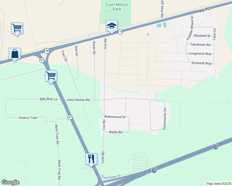 map of restaurants, bars, coffee shops, grocery stores, and more near 8652 John Hamm Road in Milton