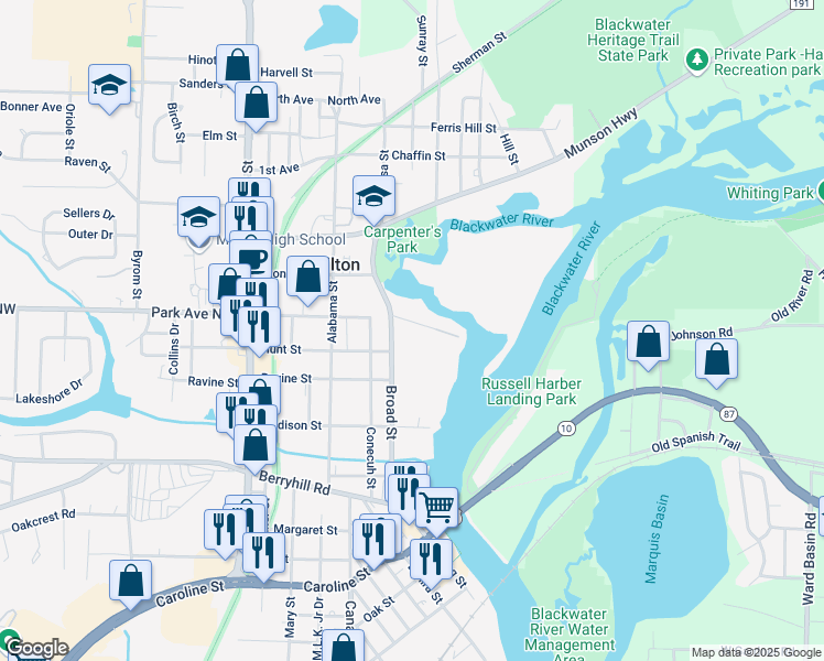 map of restaurants, bars, coffee shops, grocery stores, and more near 6866 Quinn Street in Milton