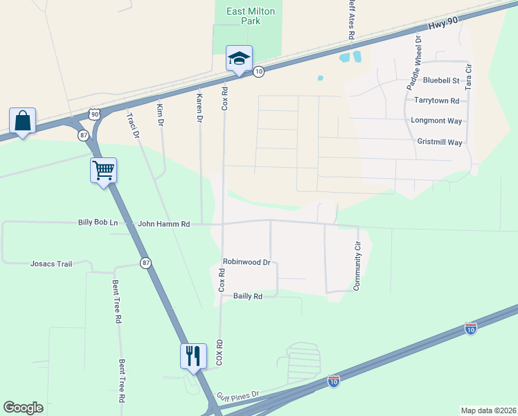 map of restaurants, bars, coffee shops, grocery stores, and more near 8652 John Hamm Road in Milton