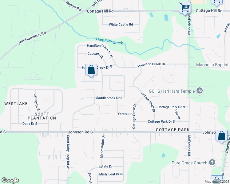 map of restaurants, bars, coffee shops, grocery stores, and more near 9607 Downing Way South in Mobile