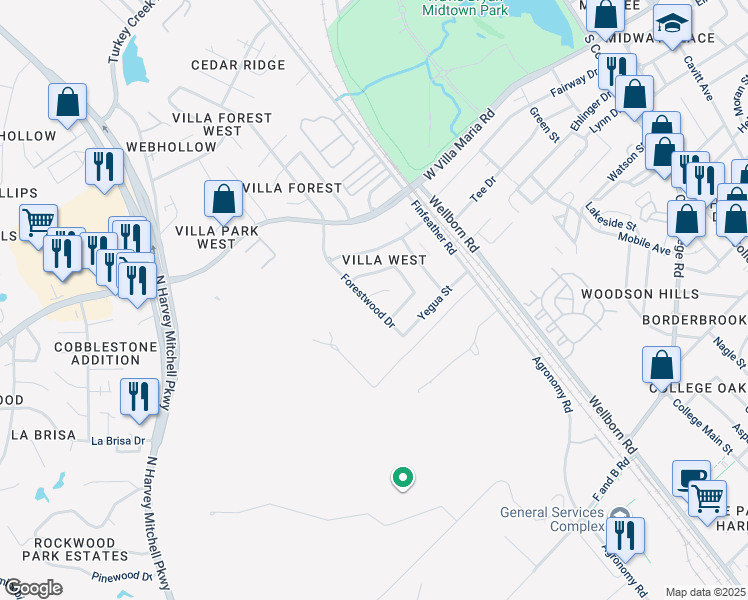 map of restaurants, bars, coffee shops, grocery stores, and more near 809 Frio Circle in Bryan