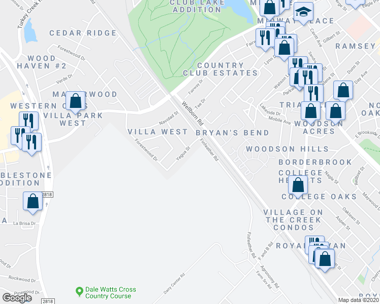 map of restaurants, bars, coffee shops, grocery stores, and more near 803 Yegua Street in Bryan