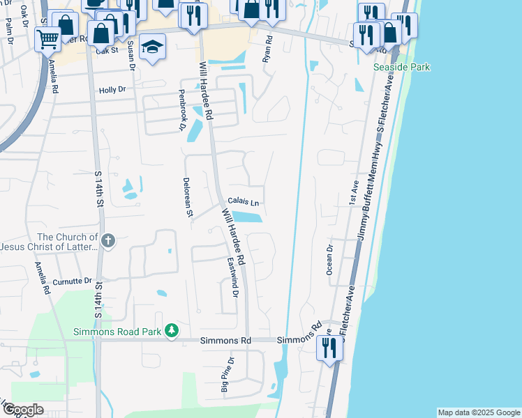 map of restaurants, bars, coffee shops, grocery stores, and more near 2701 Le Sabre Place in Fernandina Beach