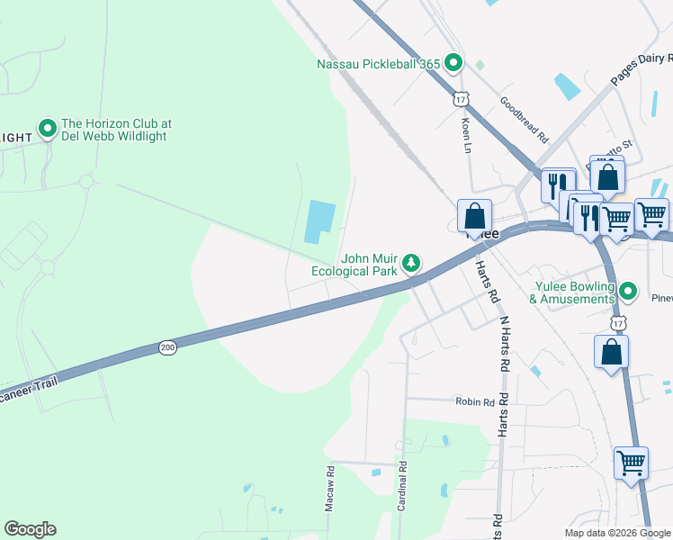 map of restaurants, bars, coffee shops, grocery stores, and more near 86028 Still Quarters Road in Yulee