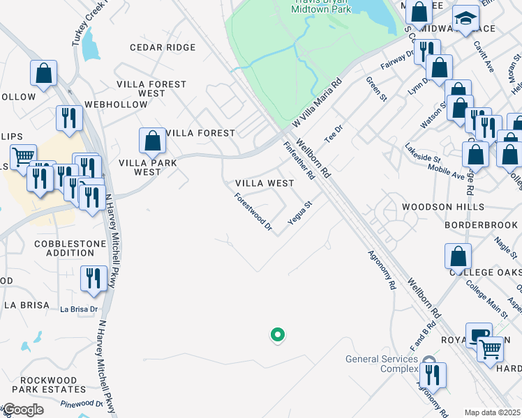 map of restaurants, bars, coffee shops, grocery stores, and more near 809 Frio Circle in Bryan