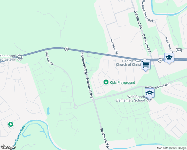 map of restaurants, bars, coffee shops, grocery stores, and more near 2311 West University Avenue in Georgetown