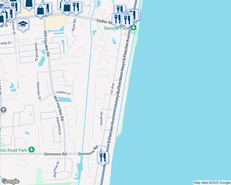 map of restaurants, bars, coffee shops, grocery stores, and more near 2606 1st Avenue in Fernandina Beach