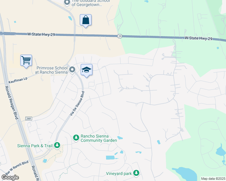 map of restaurants, bars, coffee shops, grocery stores, and more near 518 Cortona Lane in Georgetown