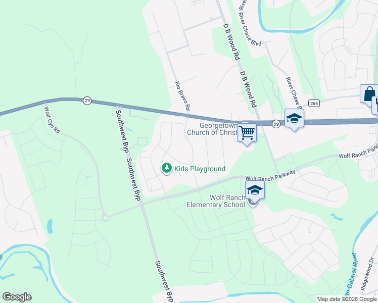 map of restaurants, bars, coffee shops, grocery stores, and more near 453 Wolf Springs Road in Georgetown