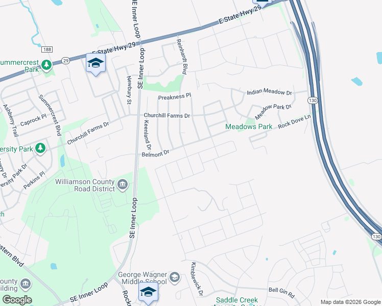 map of restaurants, bars, coffee shops, grocery stores, and more near 501 Belmont Drive in Georgetown