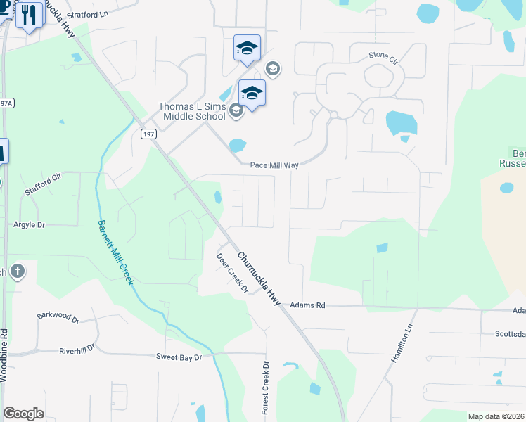map of restaurants, bars, coffee shops, grocery stores, and more near 5364 Talon Road in Pace