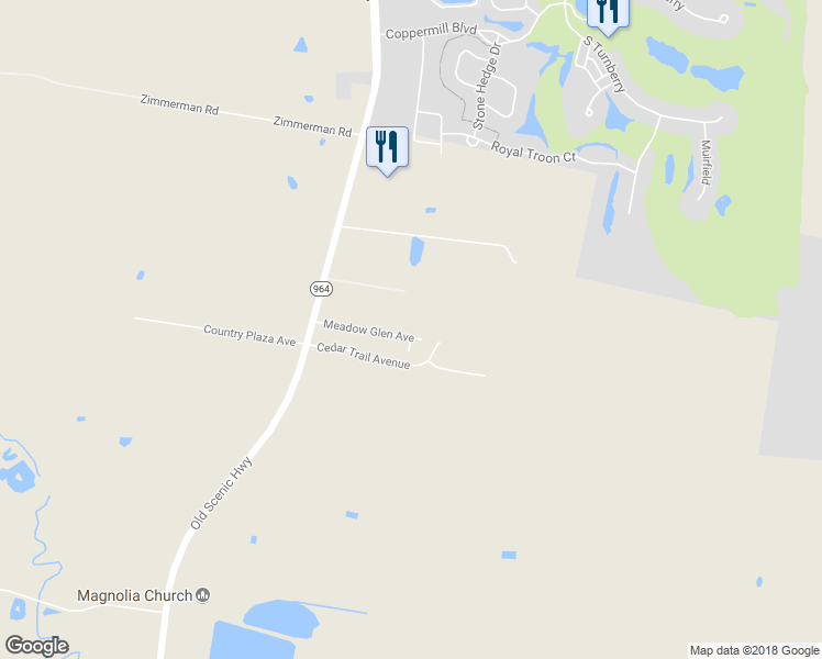 map of restaurants, bars, coffee shops, grocery stores, and more near 1095 Meadow Glen Avenue in Zachary