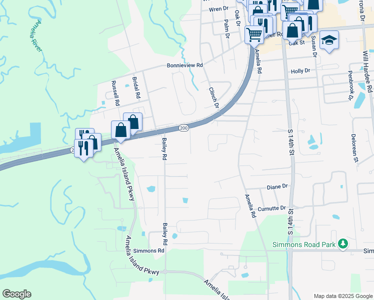 map of restaurants, bars, coffee shops, grocery stores, and more near 2622 Midway Road in Fernandina Beach