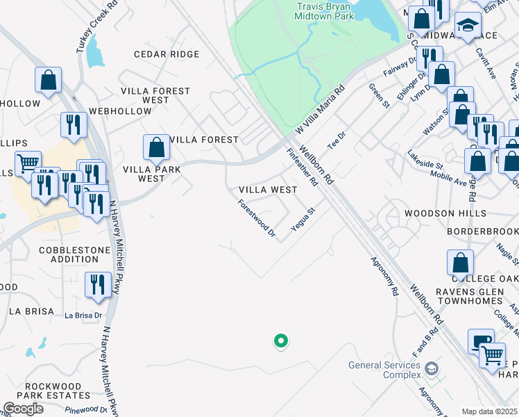 map of restaurants, bars, coffee shops, grocery stores, and more near 810 Rio Grande Lane in Bryan