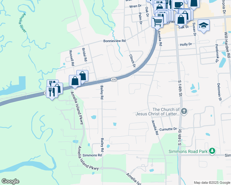 map of restaurants, bars, coffee shops, grocery stores, and more near 2637 Midway Road in Fernandina Beach