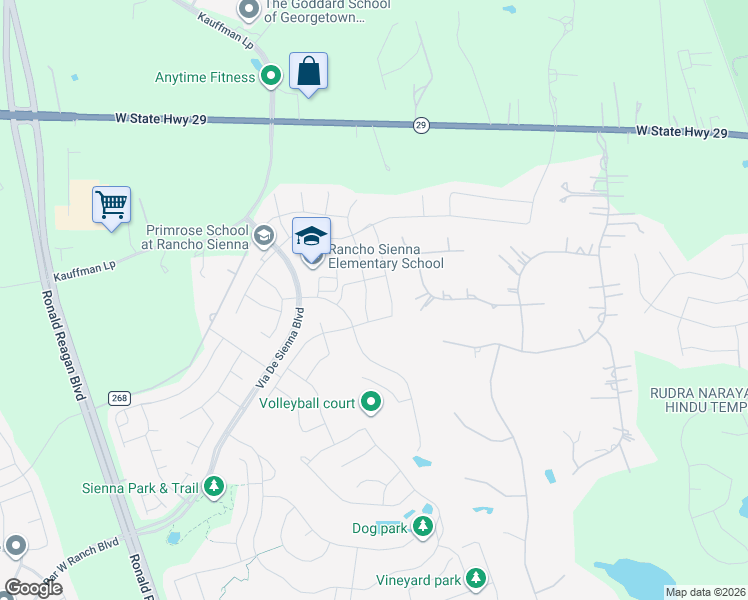 map of restaurants, bars, coffee shops, grocery stores, and more near 201 Serrano Street in Georgetown
