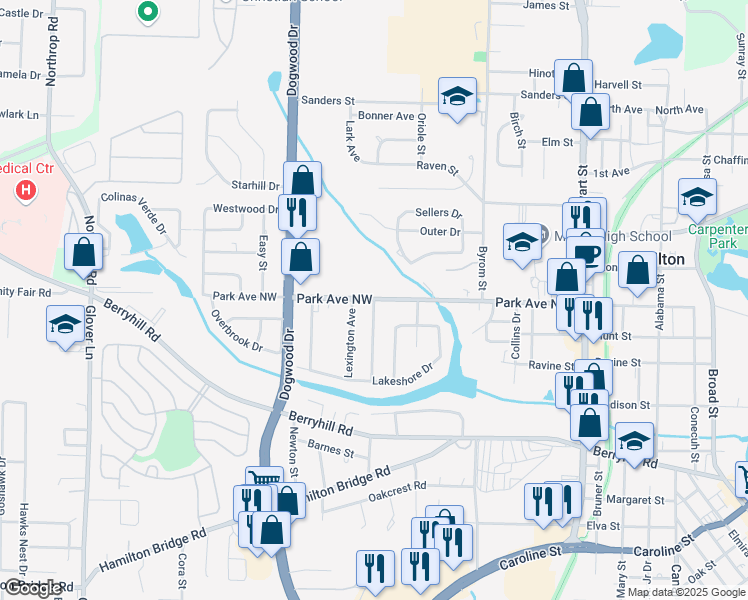 map of restaurants, bars, coffee shops, grocery stores, and more near 5399 Ticonderoga Street in Milton