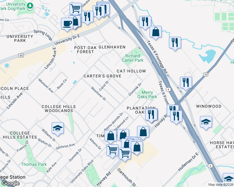 map of restaurants, bars, coffee shops, grocery stores, and more near 1211 Neal Pickett Drive in College Station