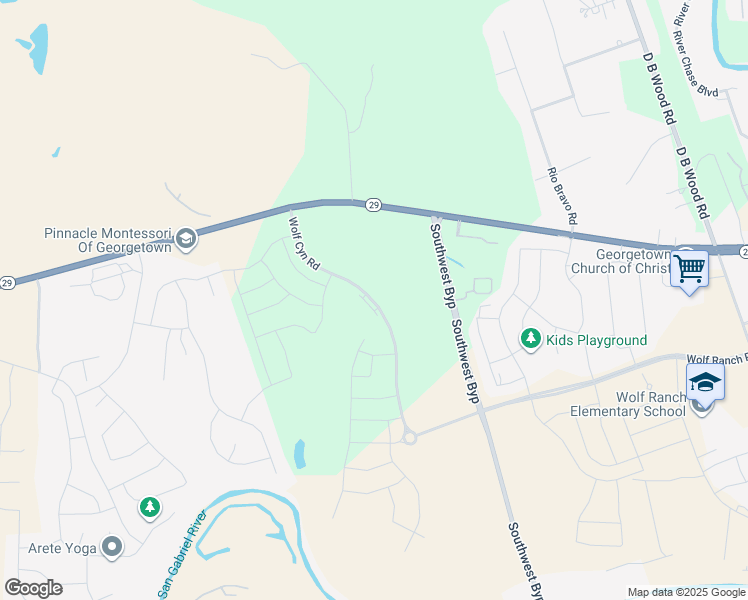 map of restaurants, bars, coffee shops, grocery stores, and more near 2400 West State Highway 29 in Georgetown