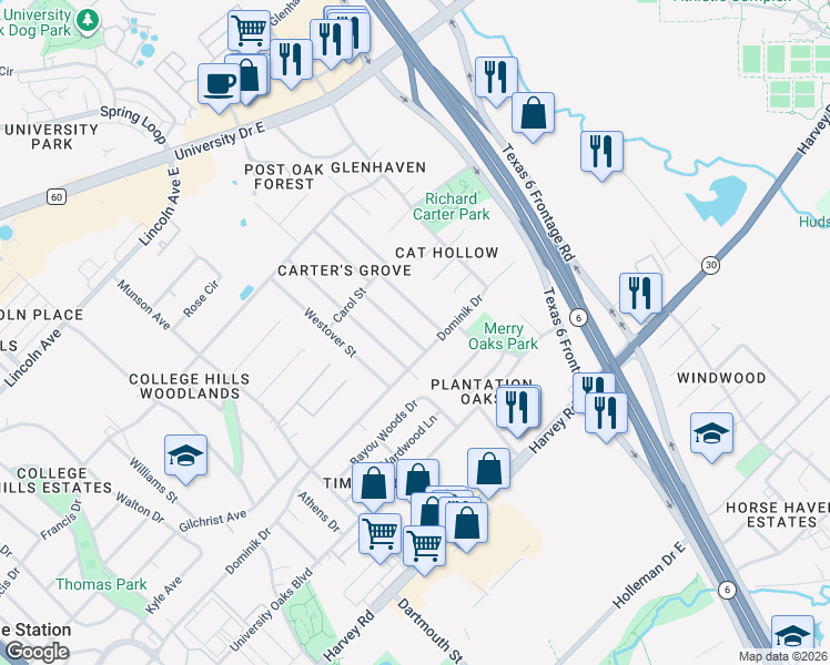 map of restaurants, bars, coffee shops, grocery stores, and more near 1211 Neal Pickett Drive in College Station