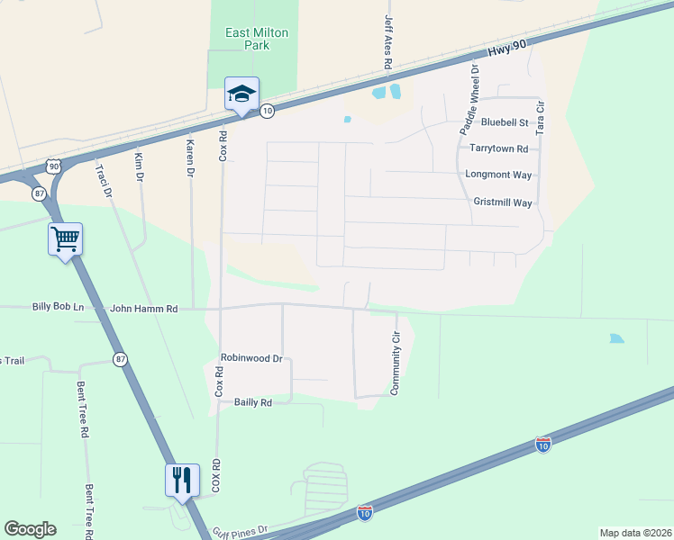 map of restaurants, bars, coffee shops, grocery stores, and more near 5079 Gaineswood Drive in Milton