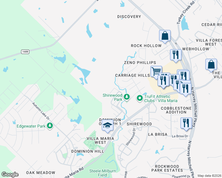 map of restaurants, bars, coffee shops, grocery stores, and more near 2000 Lexi Lane in Bryan
