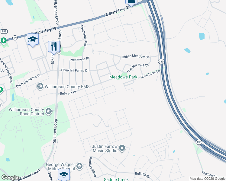map of restaurants, bars, coffee shops, grocery stores, and more near 1320 Cliffbrake Way in Georgetown