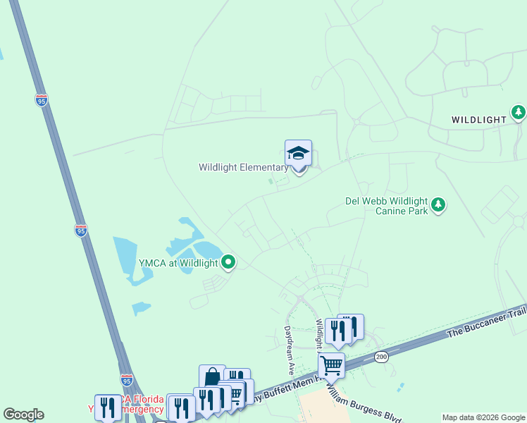 map of restaurants, bars, coffee shops, grocery stores, and more near 76500 Wildlight School Drive in Yulee