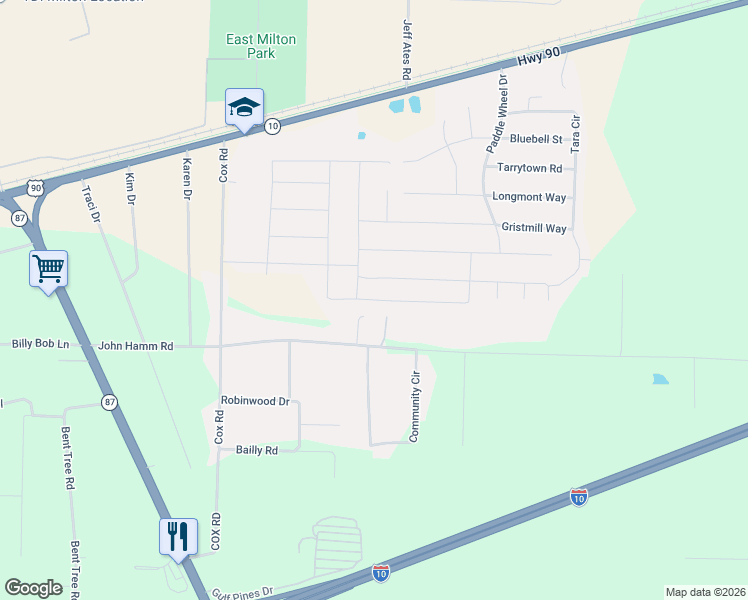 map of restaurants, bars, coffee shops, grocery stores, and more near 8752 John Hamm Road in Milton