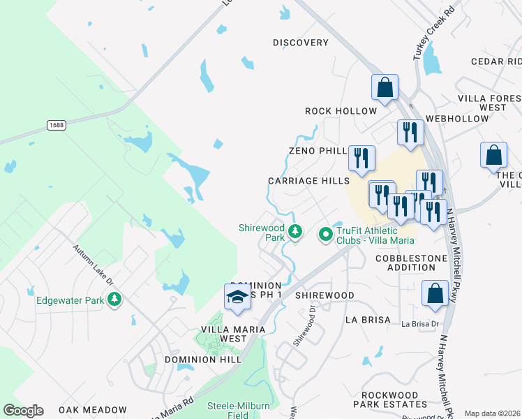 map of restaurants, bars, coffee shops, grocery stores, and more near 2000 Lexi Lane in Bryan