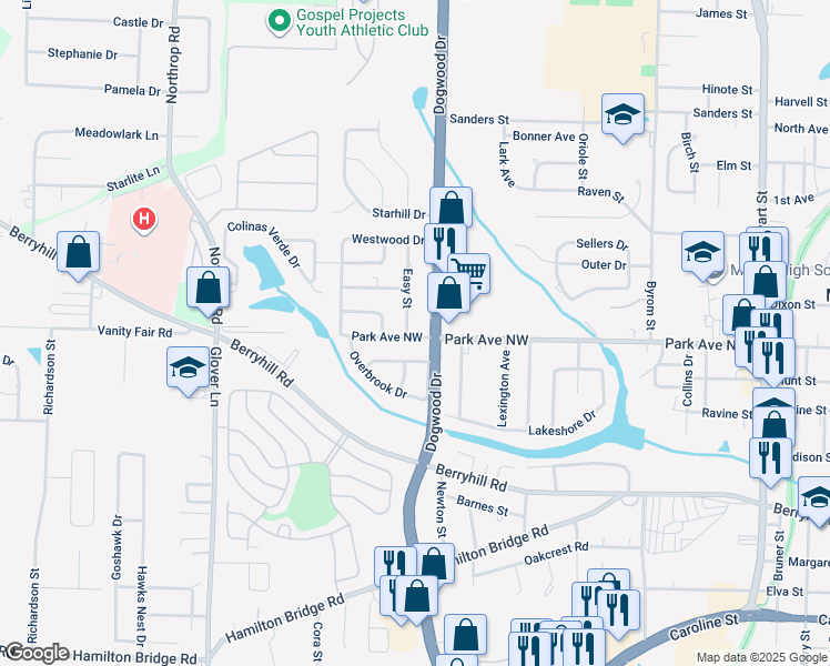 map of restaurants, bars, coffee shops, grocery stores, and more near 6372 Park Avenue in Milton
