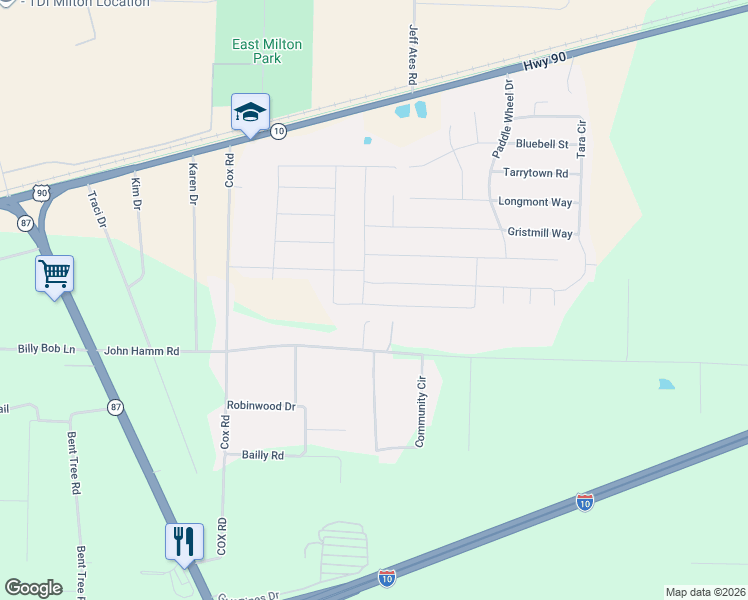 map of restaurants, bars, coffee shops, grocery stores, and more near 8752 John Hamm Road in Milton