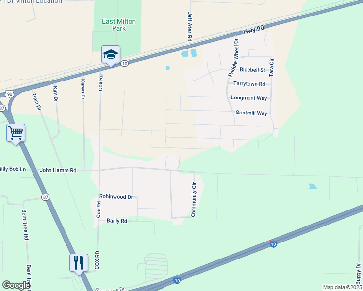 map of restaurants, bars, coffee shops, grocery stores, and more near 8752 John Hamm Road in Milton
