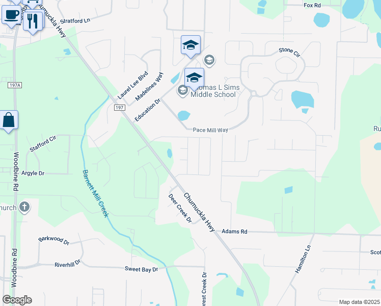 map of restaurants, bars, coffee shops, grocery stores, and more near 5364 Talon Road in Pace