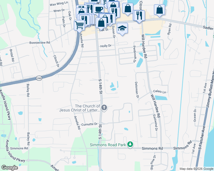 map of restaurants, bars, coffee shops, grocery stores, and more near 96164 Montego Bay in Fernandina Beach