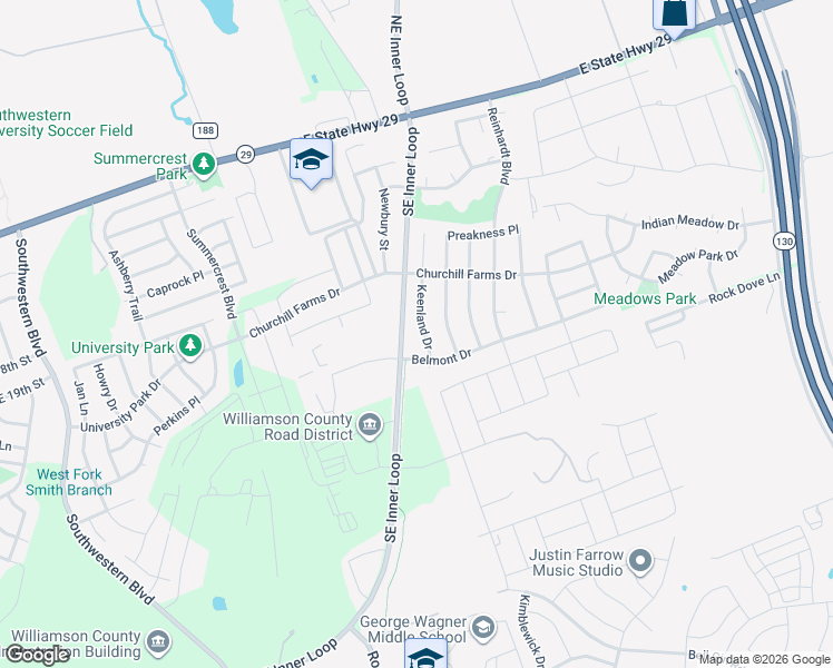 map of restaurants, bars, coffee shops, grocery stores, and more near 418 Keenland Drive in Georgetown