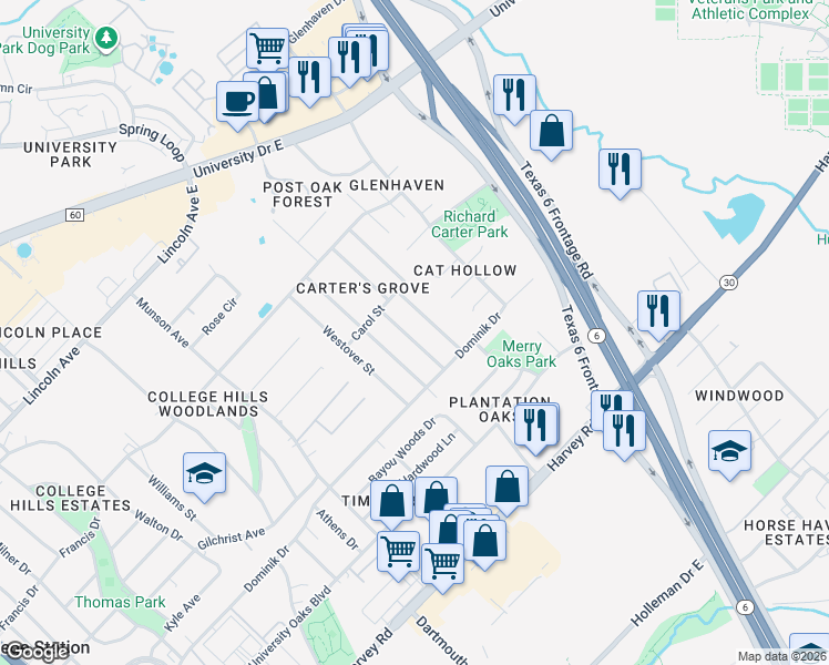 map of restaurants, bars, coffee shops, grocery stores, and more near 1211 Neal Pickett Dr in College Station