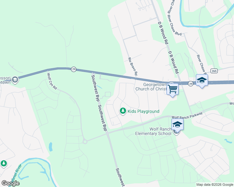 map of restaurants, bars, coffee shops, grocery stores, and more near 140 Blue Blaze Trail in Georgetown