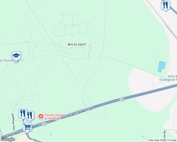 map of restaurants, bars, coffee shops, grocery stores, and more near Dove Road in Yulee