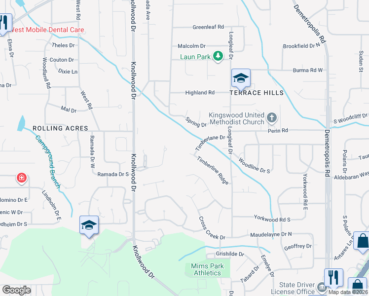 map of restaurants, bars, coffee shops, grocery stores, and more near 2859 Briarfield Lane in Mobile