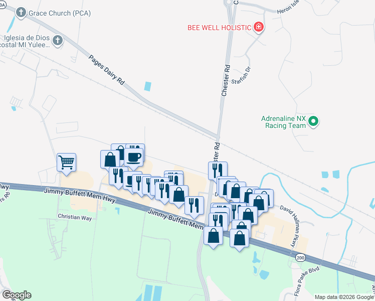 map of restaurants, bars, coffee shops, grocery stores, and more near 86015 Courtney Isles Way in Yulee