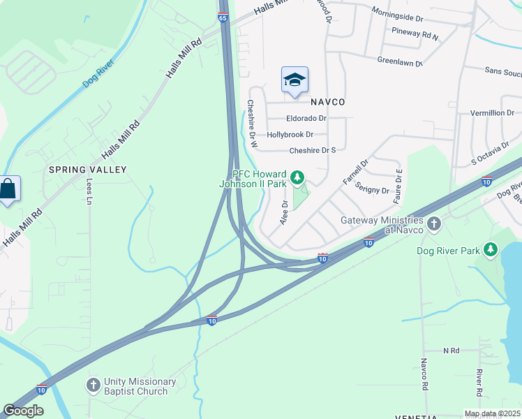 map of restaurants, bars, coffee shops, grocery stores, and more near 1722 Harbor Drive East in Mobile