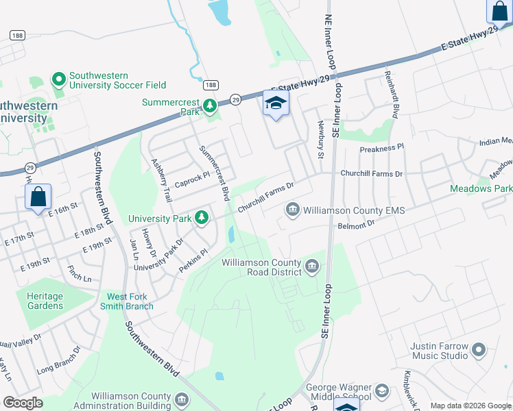 map of restaurants, bars, coffee shops, grocery stores, and more near 2200 Mottey Street in Georgetown