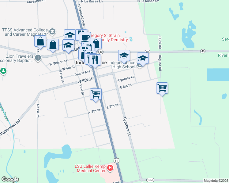 map of restaurants, bars, coffee shops, grocery stores, and more near 152 East 6th Street in Independence