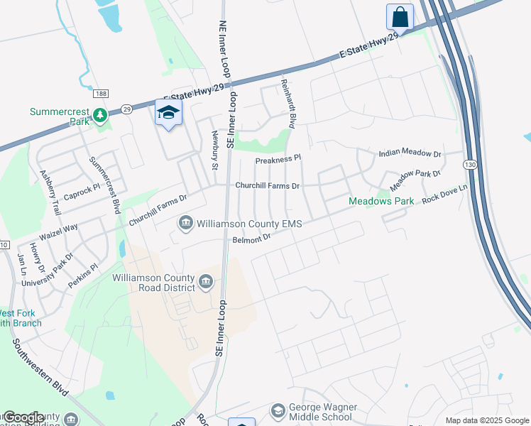 map of restaurants, bars, coffee shops, grocery stores, and more near 412 Steeplechase Drive in Georgetown