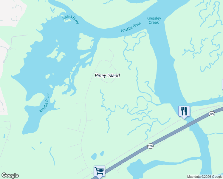 map of restaurants, bars, coffee shops, grocery stores, and more near 96289 Piney Island Drive in Fernandina Beach