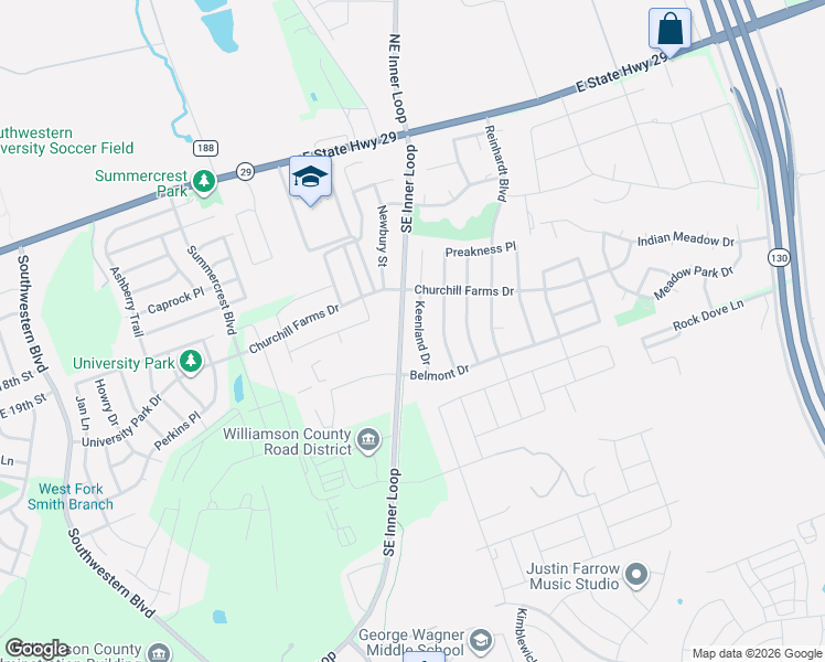 map of restaurants, bars, coffee shops, grocery stores, and more near 412 Keenland Drive in Georgetown