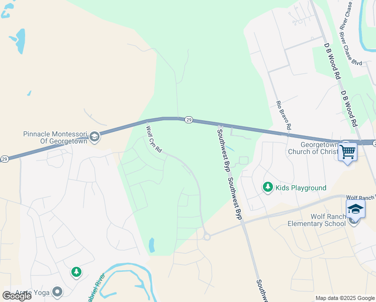 map of restaurants, bars, coffee shops, grocery stores, and more near 1201 Wolf Canyon Road in Georgetown