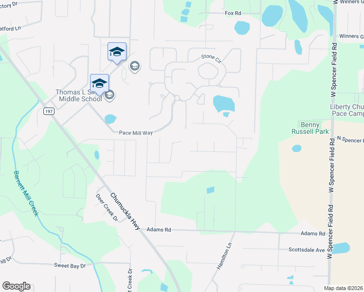 map of restaurants, bars, coffee shops, grocery stores, and more near 3901 Redbud Lane in Pace